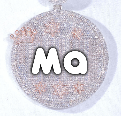 CUSTOM LETTER NECKLACE 3D BIG CROWN DISC