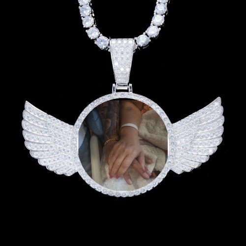 925S & VVS Moissanite 3D Wing Custom Picture Pendant