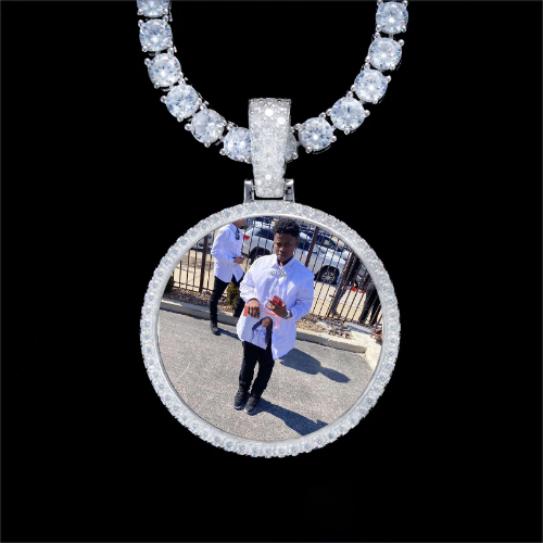 925S & VVS Moissanite 3D Circle Custom Picture Pendant