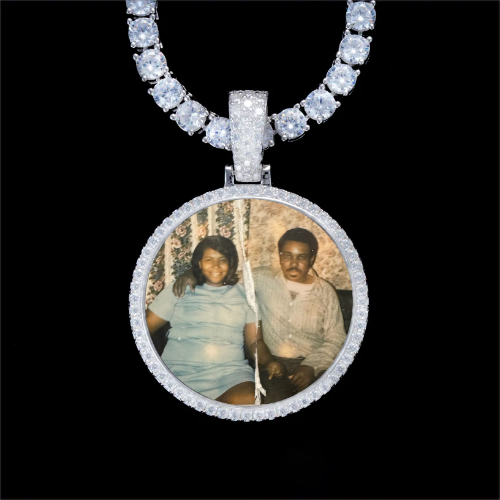 925S & VVS Moissanite 3D Circle Custom Picture Pendant