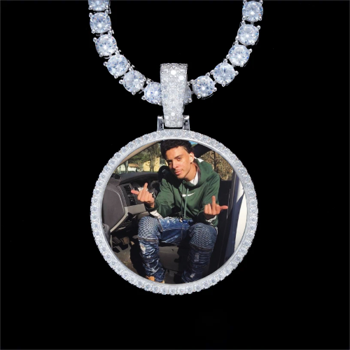 925S & VVS Moissanite 3D Circle Custom Picture Pendant