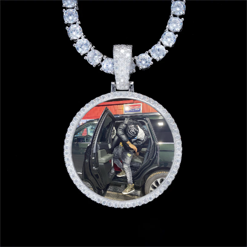 925S & VVS Moissanite 3D Circle Custom Picture Pendant