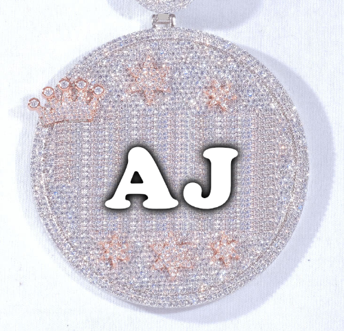 CUSTOM LETTER NECKLACE 3D BIG CROWN DISC