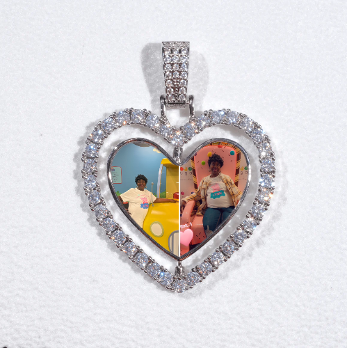 3D Spinning 2-Faced Heart Custom Picture Pendant