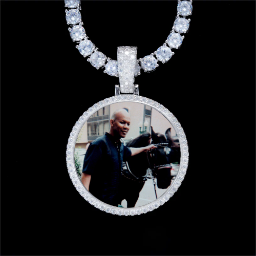 925S & VVS Moissanite 3D Circle Custom Picture Pendant