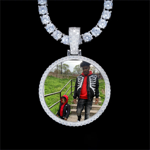 925S & VVS Moissanite 3D Circle Custom Picture Pendant