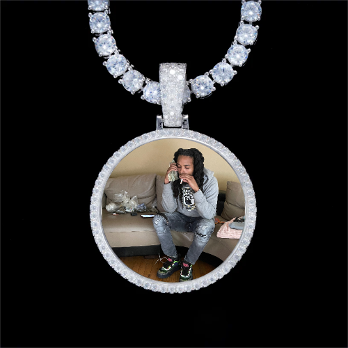 925S & VVS Moissanite 3D Circle Custom Picture Pendant