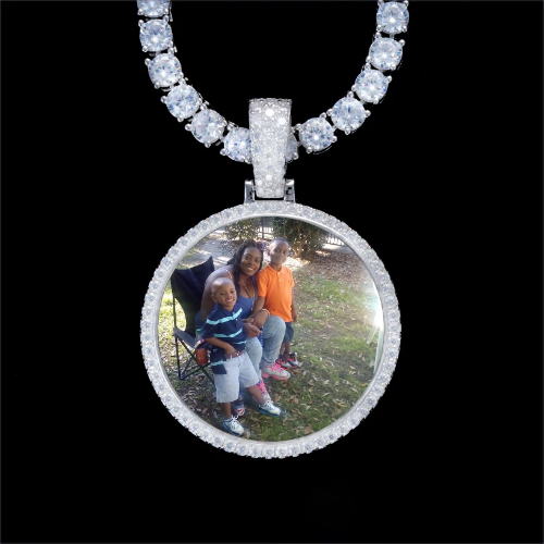 925S & VVS Moissanite 3D Circle Custom Picture Pendant