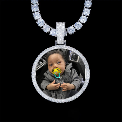 925S & VVS Moissanite 3D Circle Custom Picture Pendant