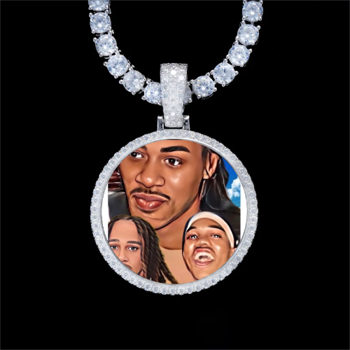 925S & VVS Moissanite 3D Circle Custom Picture Pendant