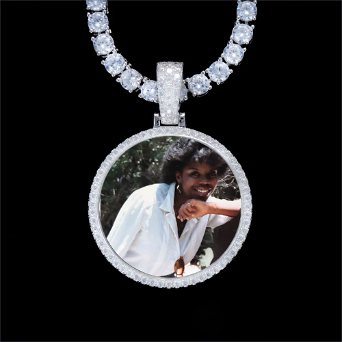 925S & VVS Moissanite 3D Circle Custom Picture Pendant