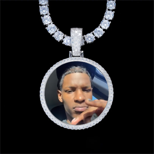 925S & VVS Moissanite 3D Circle Custom Picture Pendant