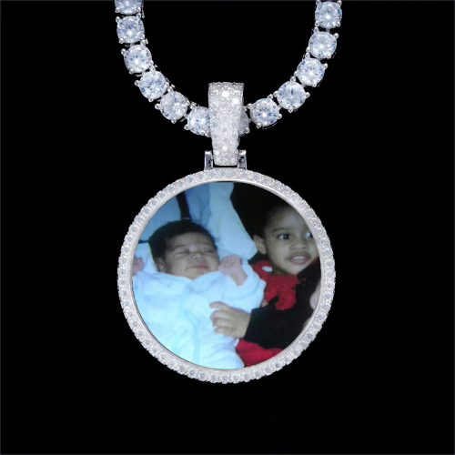 925S & VVS Moissanite 3D Circle Custom Picture Pendant