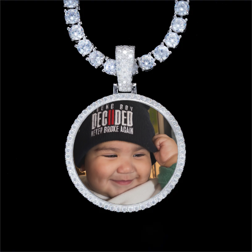 925S & VVS Moissanite 3D Circle Custom Picture Pendant
