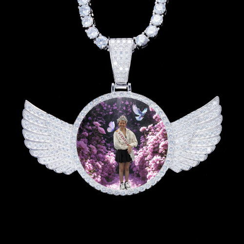 925S & VVS Moissanite 3D Wing Custom Picture Pendant