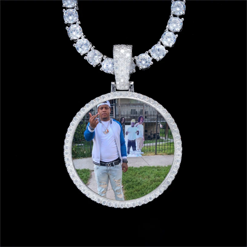 925S & VVS Moissanite 3D Circle Custom Picture Pendant