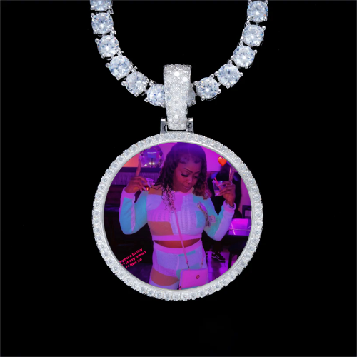925S & VVS Moissanite 3D Circle Custom Picture Pendant