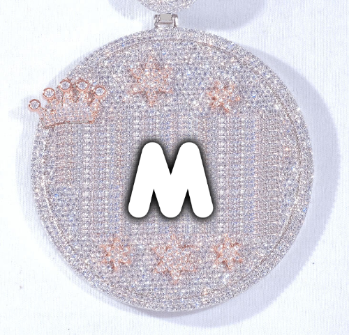 CUSTOM LETTER NECKLACE 3D BIG CROWN DISC