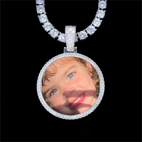 925S & VVS Moissanite 3D Circle Custom Picture Pendant
