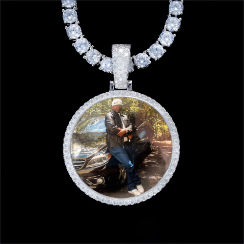 925S & VVS Moissanite 3D Circle Custom Picture Pendant