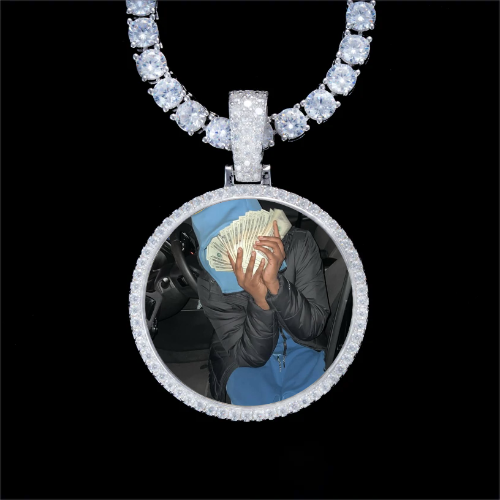 925S & VVS Moissanite 3D Circle Custom Picture Pendant