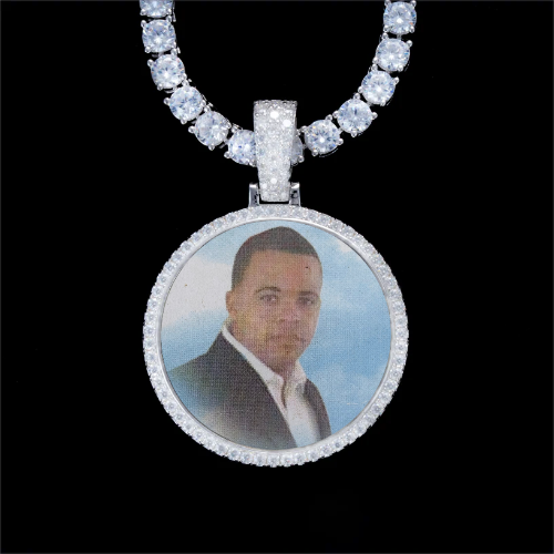 925S & VVS Moissanite 3D Circle Custom Picture Pendant