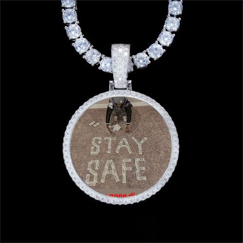 925S & VVS Moissanite 3D Circle Custom Picture Pendant
