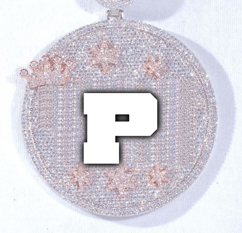 CUSTOM LETTER NECKLACE 3D BIG CROWN DISC