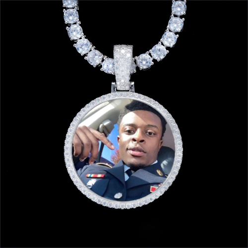 925S & VVS Moissanite 3D Circle Custom Picture Pendant