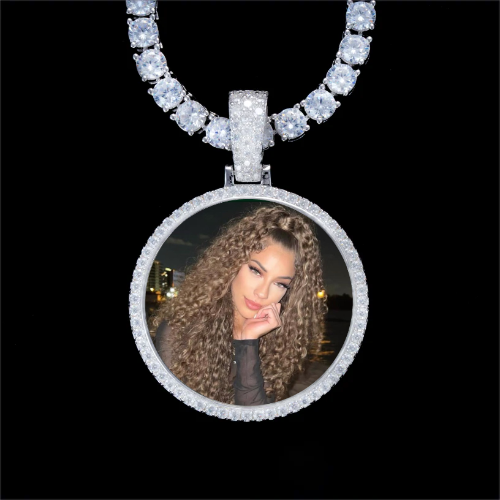 925S & VVS Moissanite 3D Circle Custom Picture Pendant