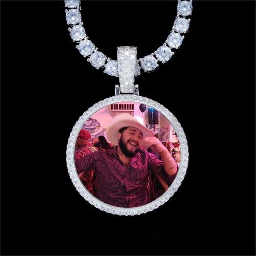 925S & VVS Moissanite 3D Circle Custom Picture Pendant