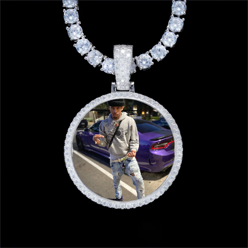 925S & VVS Moissanite 3D Circle Custom Picture Pendant