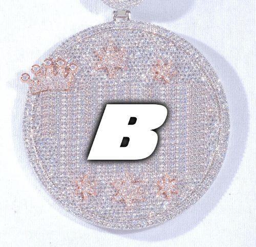 CUSTOM LETTER NECKLACE 3D BIG CROWN DISC