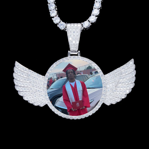 925S & VVS Moissanite 3D Wing Custom Picture Pendant