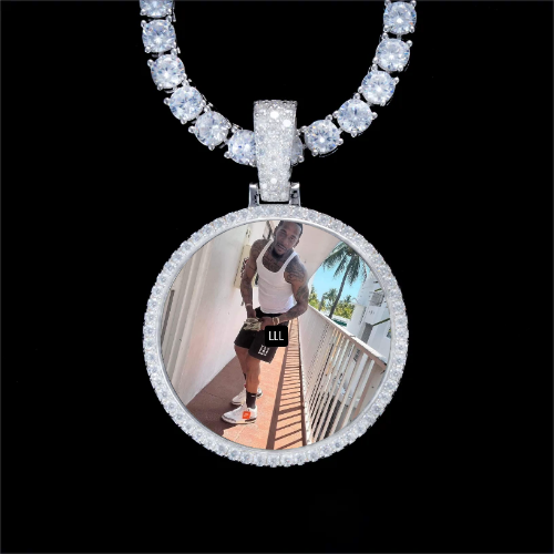 925S & VVS Moissanite 3D Circle Custom Picture Pendant