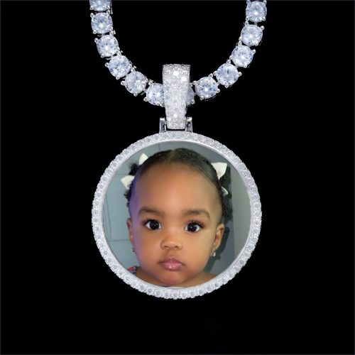 925S & VVS Moissanite 3D Circle Custom Picture Pendant