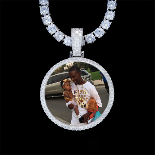 925S & VVS Moissanite 3D Circle Custom Picture Pendant