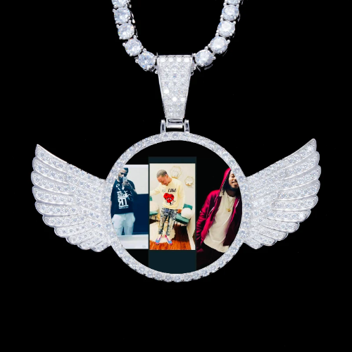 925S & VVS Moissanite 3D Wing Custom Picture Pendant