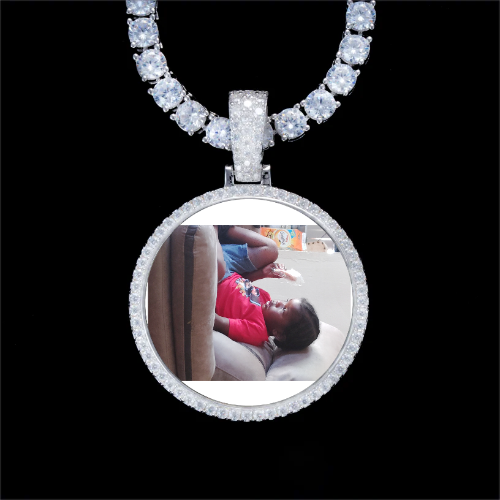 925S & VVS Moissanite 3D Circle Custom Picture Pendant