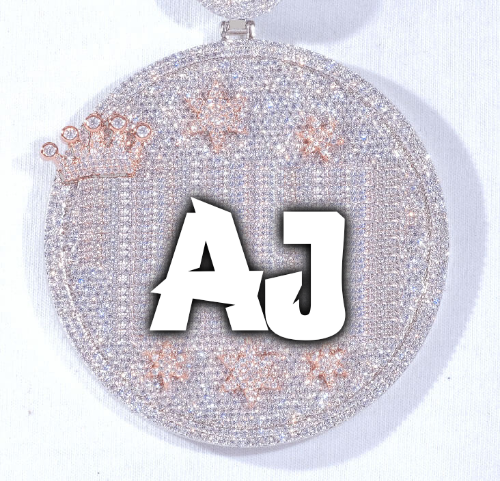 CUSTOM LETTER NECKLACE 3D BIG CROWN DISC