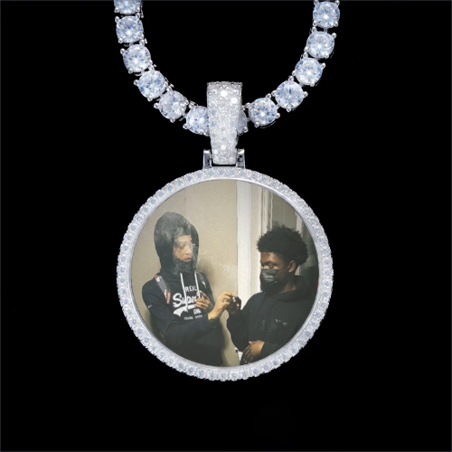 925S & VVS Moissanite 3D Circle Custom Picture Pendant
