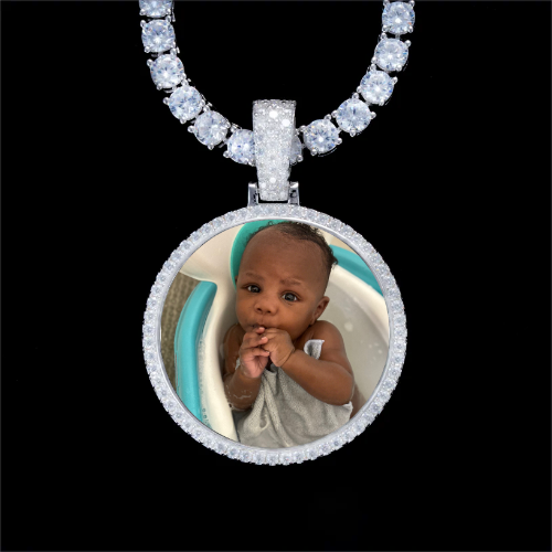 925S & VVS Moissanite 3D Circle Custom Picture Pendant