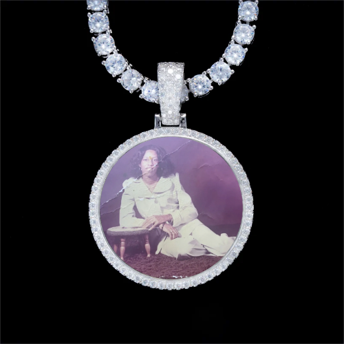 925S & VVS Moissanite 3D Circle Custom Picture Pendant