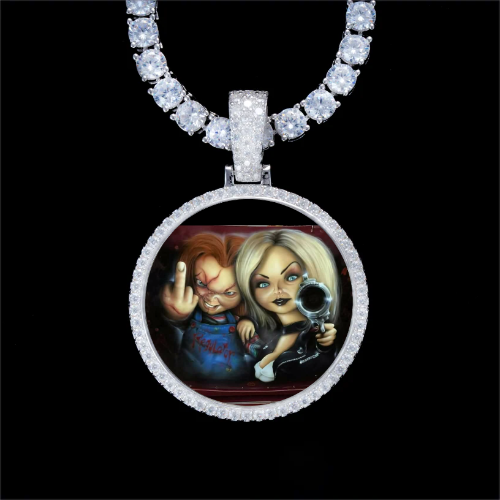925S & VVS Moissanite 3D Circle Custom Picture Pendant