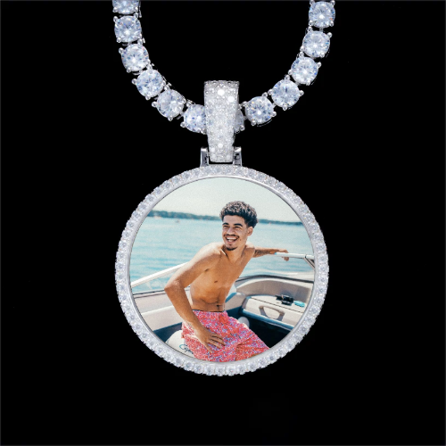 925S & VVS Moissanite 3D Circle Custom Picture Pendant