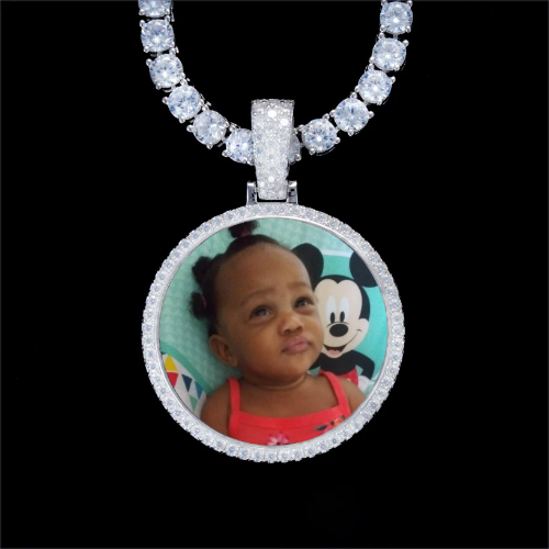 925S & VVS Moissanite 3D Circle Custom Picture Pendant