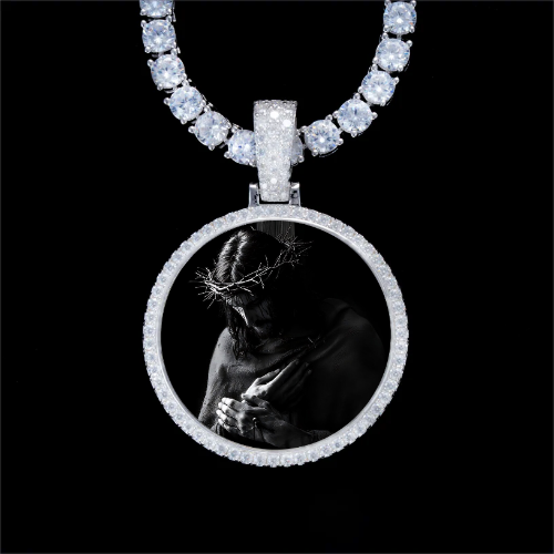 925S & VVS Moissanite 3D Circle Custom Picture Pendant