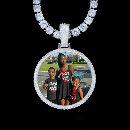925S & VVS Moissanite 3D Circle Custom Picture Pendant