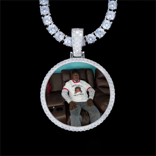 925S & VVS Moissanite 3D Circle Custom Picture Pendant