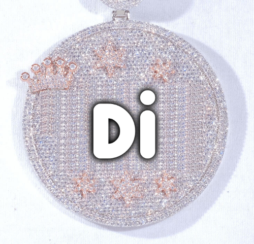 CUSTOM LETTER NECKLACE 3D BIG CROWN DISC